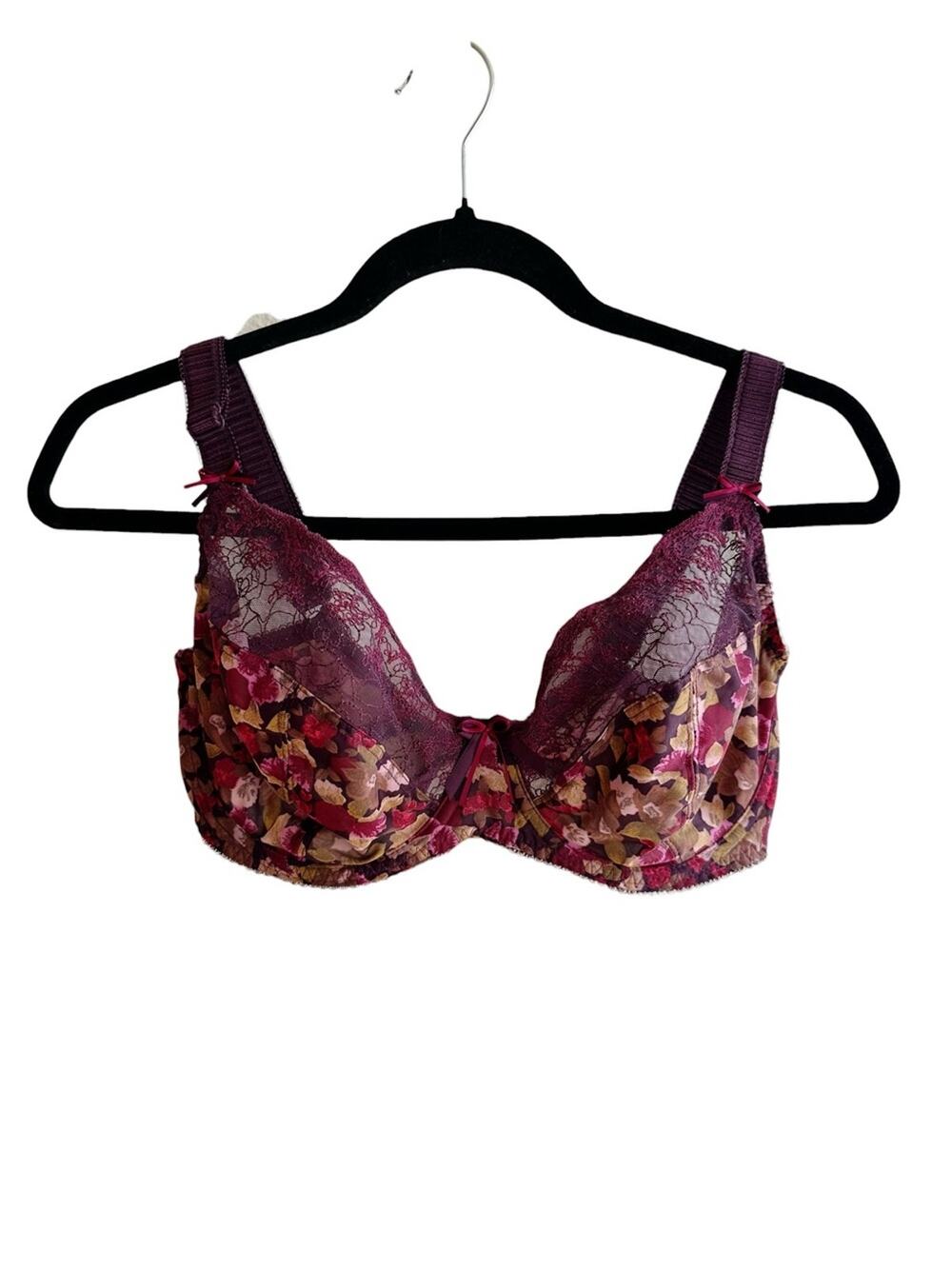 Fantasie Kathryn Side Support Unlined Underwire Floral Bra Sheer Wine 32F